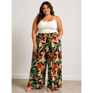 Moon Orchid Tropical Floral Wide Leg Pants Vacation Beach Coastal Career Summer